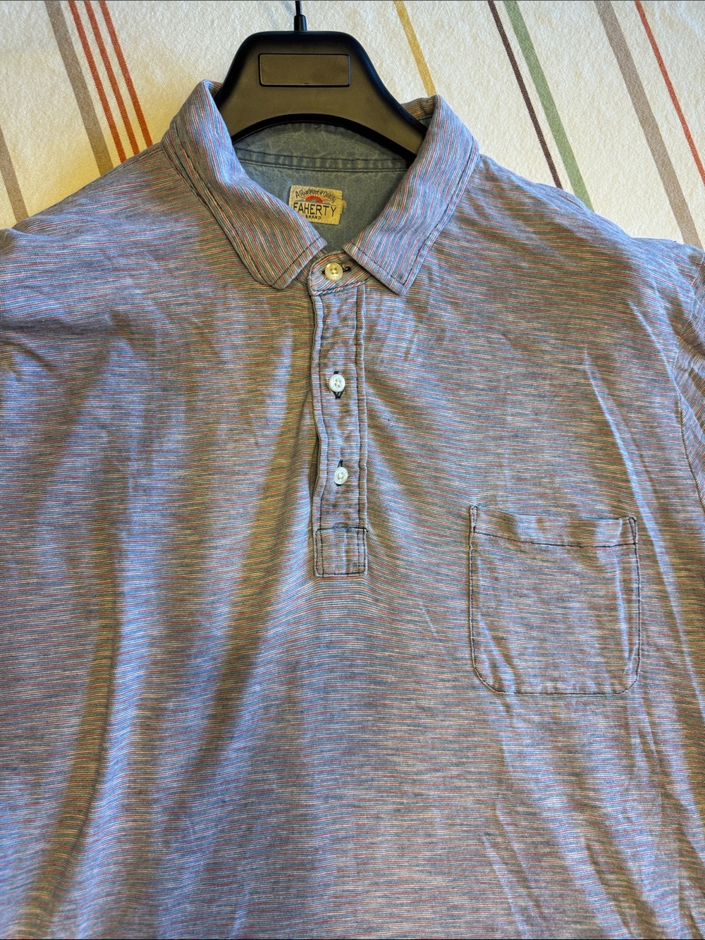 Faherty Heathered Light Blue Polo with Chest Pocket